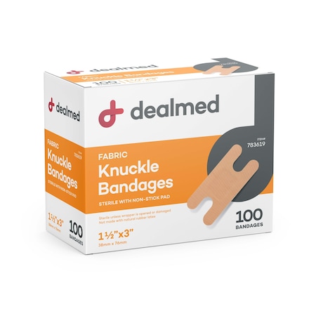 Dealmed Fabric Bandages Sterile, Knuckle, 1-1/2" X 3", 100/Bx, 24/Cs, 2400PK 783619